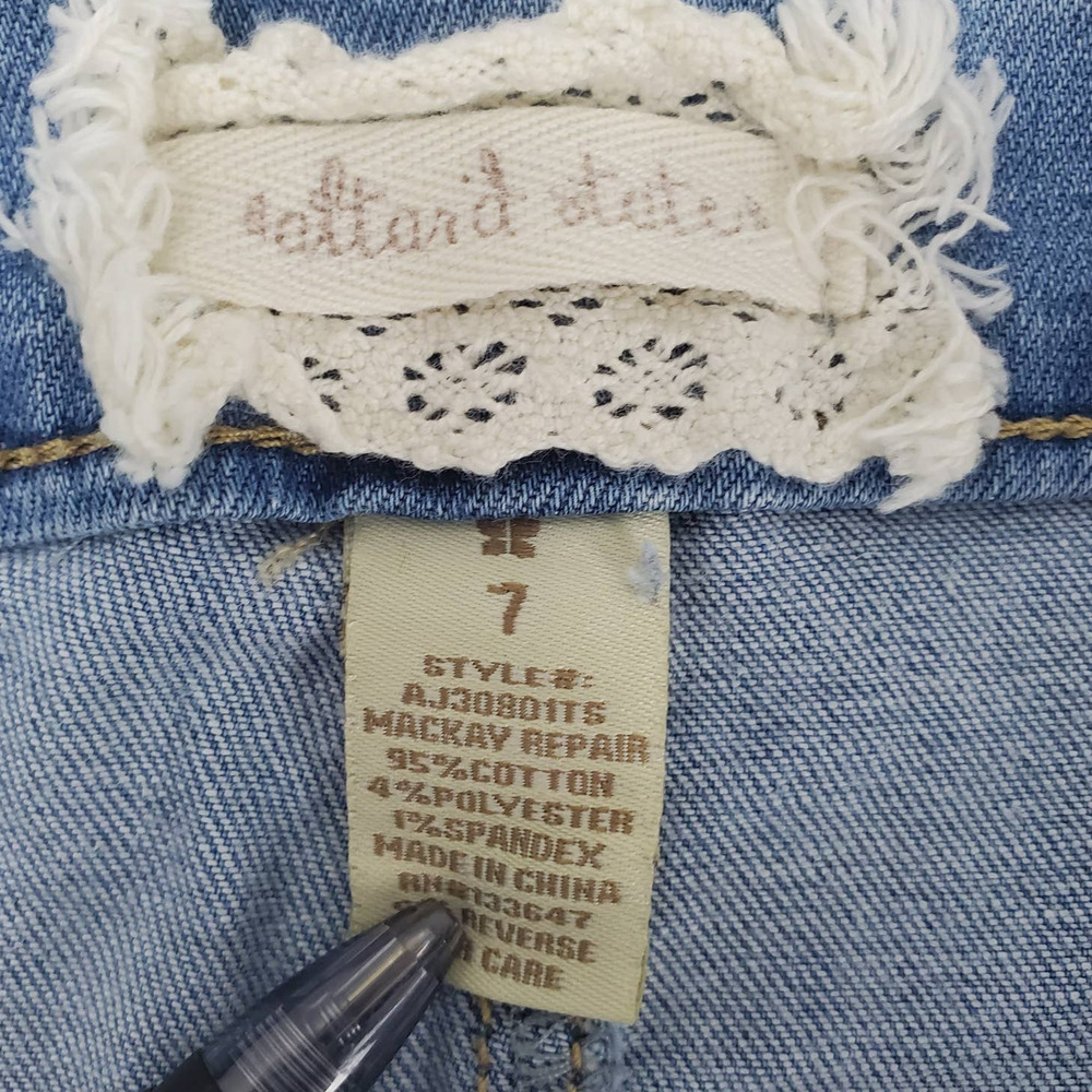 Altard State Y2K Jean Micro Shorts 7 Distressed Retro Boho Lace Raw Fringe Hem - Picture 4 of 8